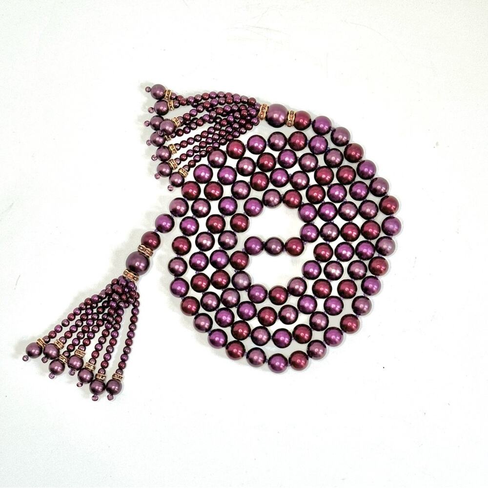 Joan Rivers Deep Purple Pearl Beaded Lariat With Rhinestones - Picture 4 of 5